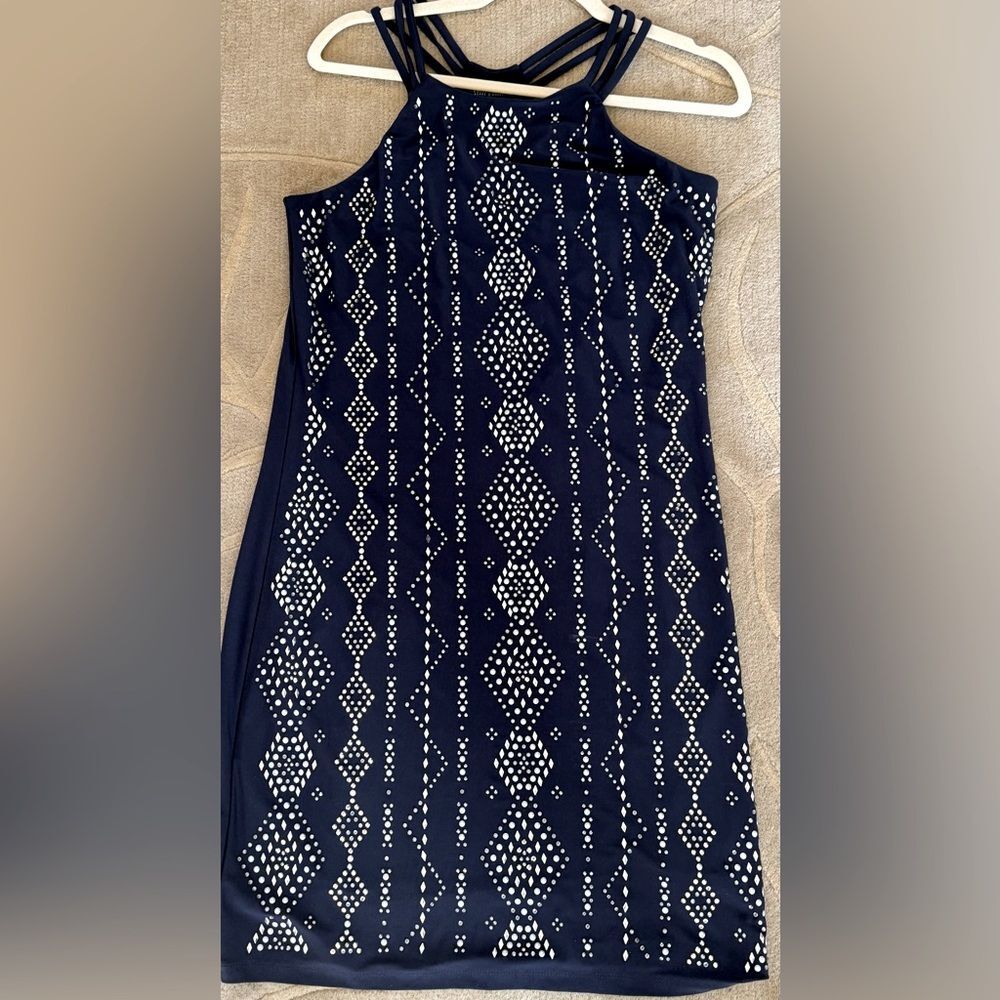 WHITE HOUSE BLACK MARKET WHBM Womens Navy Blue/silver Beaded Dress  Small